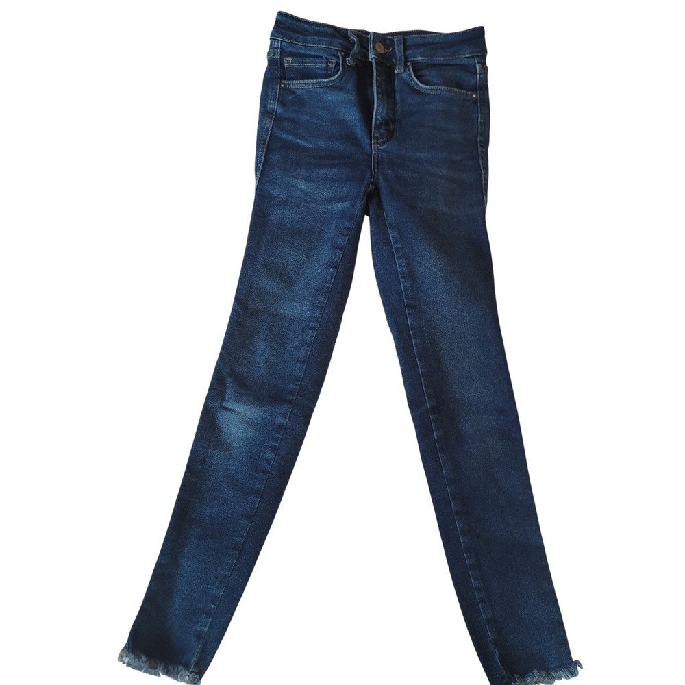 We The Free Twenty Five Distressed Raw Hem Skinny Jeans Dark Wash Edgy Sz 25 - Picture 3 of 6